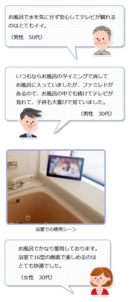 お風呂で大画面テレビが見られるのは快適！